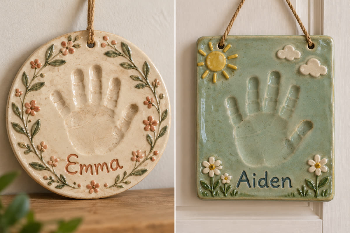 Painted handprint plaques for Emma and Aiden